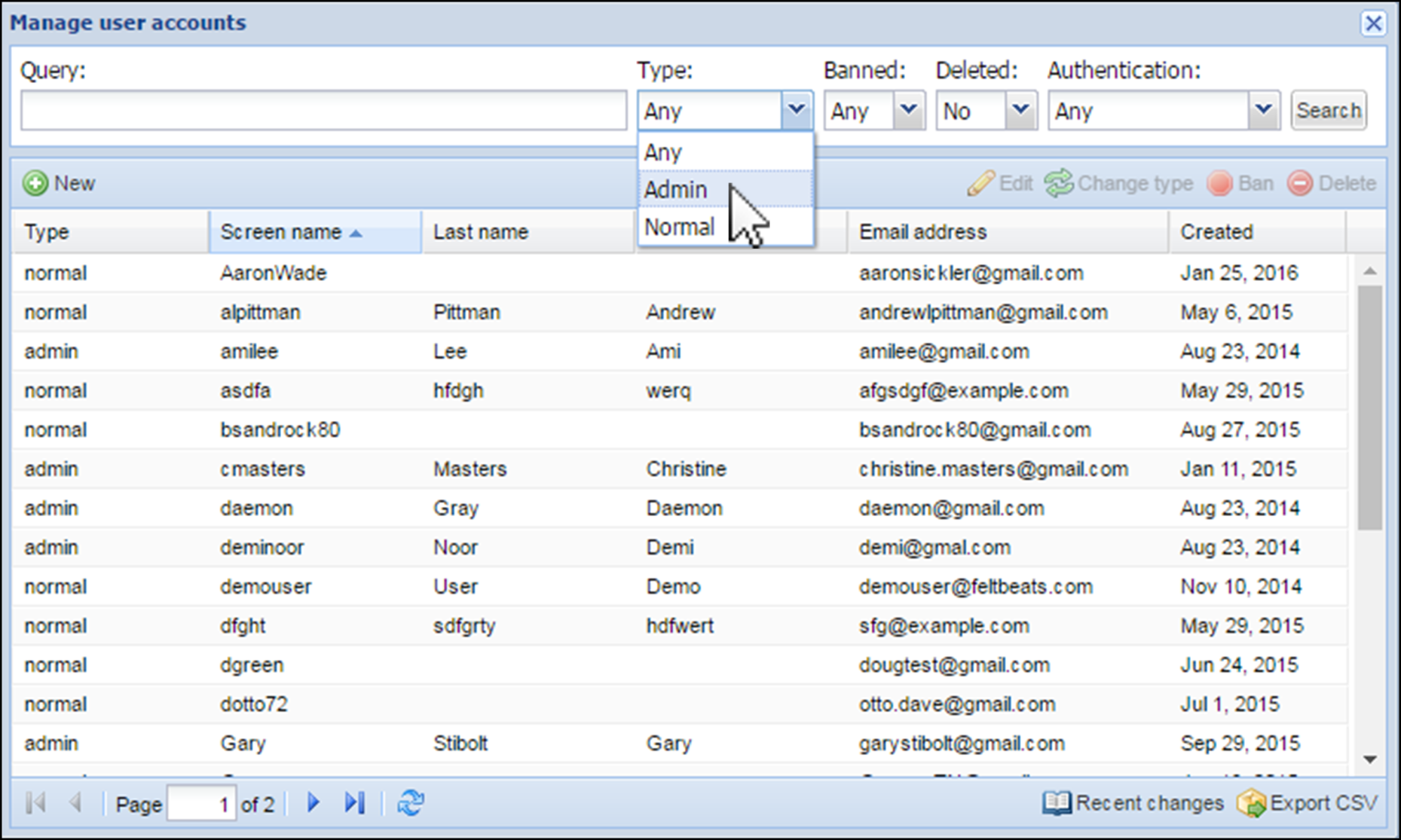 Admin settings